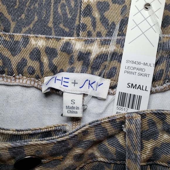 She+Sky Cognac Leopard Print Denim Mini Skirt - Picture 7 of 7